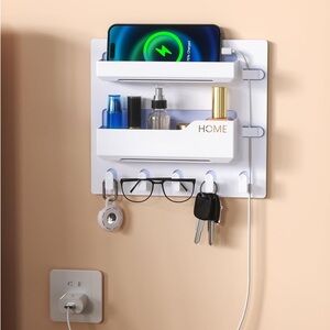 NEW- Wall Organizer Beside ( Night Stand On The Wall) with Charging Station